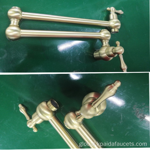 Brush Gold Folding Faucet Commercial Wall Finishes Kitchen Sink Brass Wall Mount Single Hole Two Handle Brushed Gold Finish Pot Filler Folding Faucet Factory